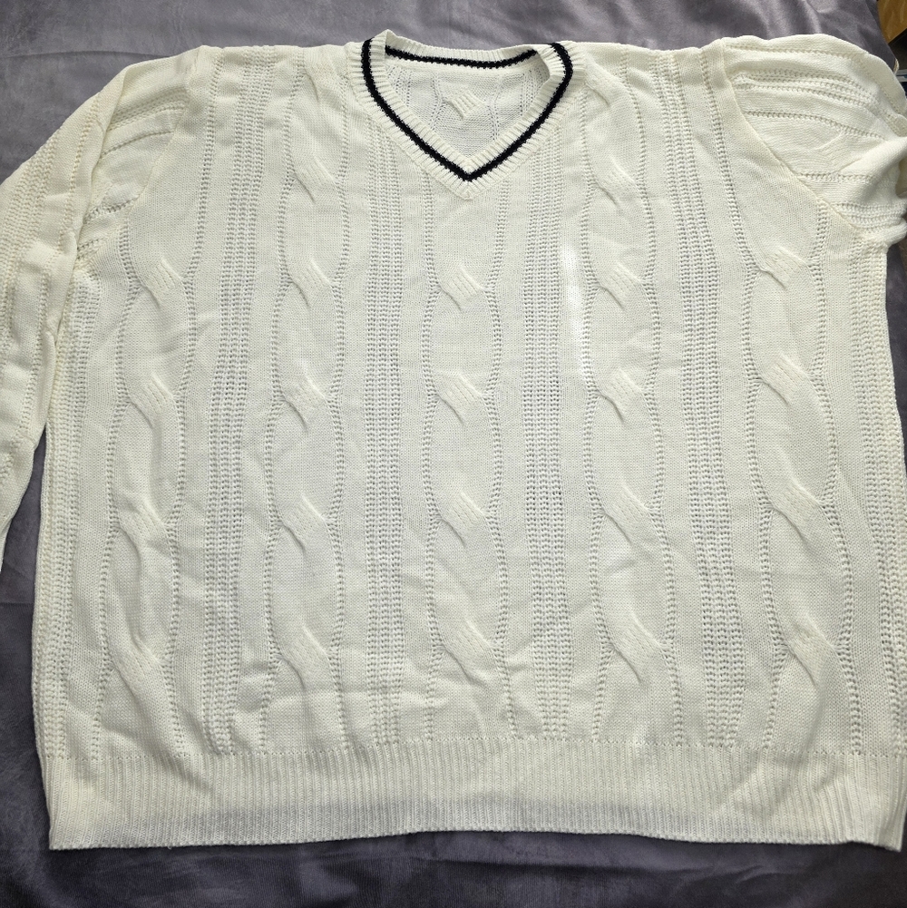 Lightweight Cable Knit Style V-neck Sweater- Men's Big & Tall Size 6XL